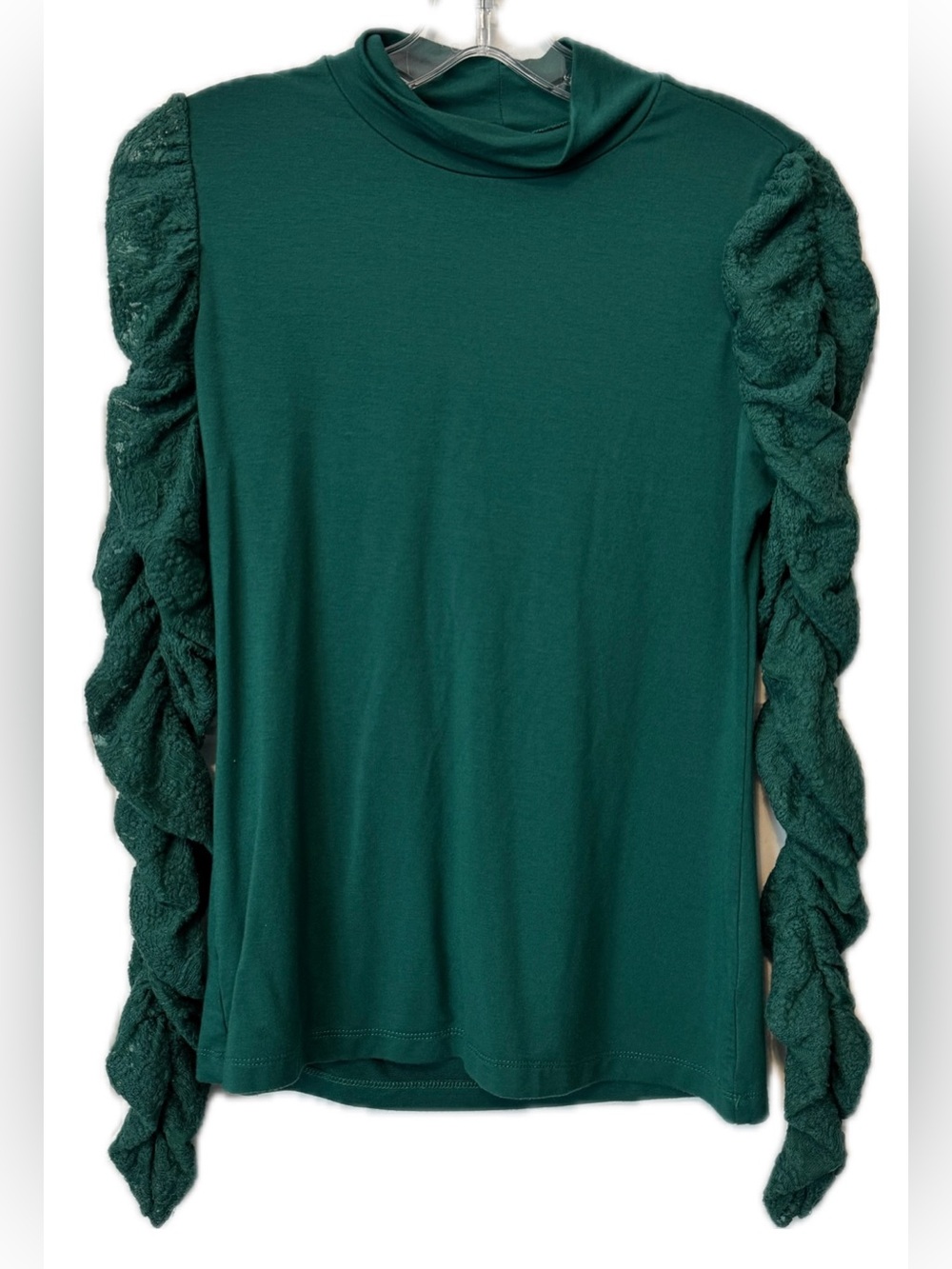 Anthropologie Maeve Green Ruched Sleeve Mock Neck Top Small - Picture 2 of 7